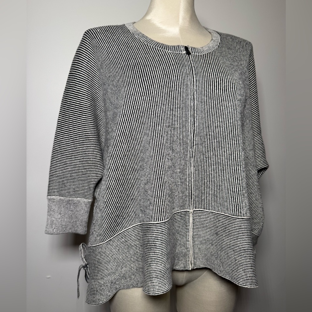 CAbi Gray & White Striped Zip-Front Sweater Cardigan - Picture 3 of 6